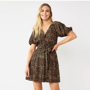 Nine West Black and Tan Leopard Print Mini Dress